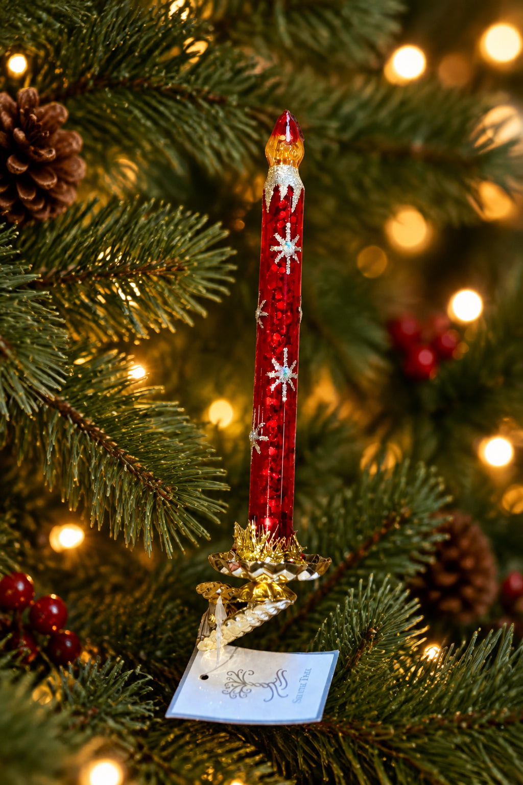 Glass Clip On Candle Ornament Red