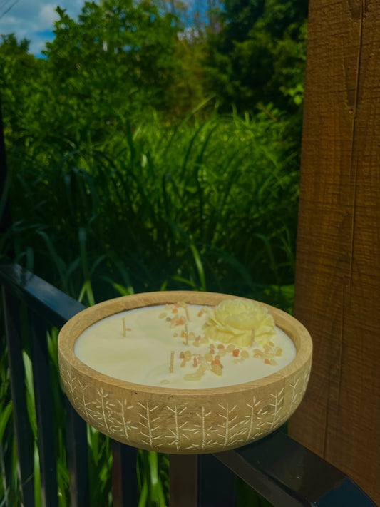 Soy Candle in Wildflower Wooden Bowls
