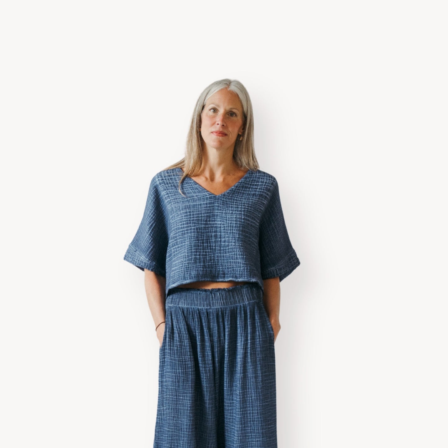 Crinkle V Neck Crop Top Fair Trade Artisan Made