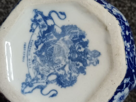 Vintage Victoria Ware Ironstone Pitcher Blue Calico Floral Pattern