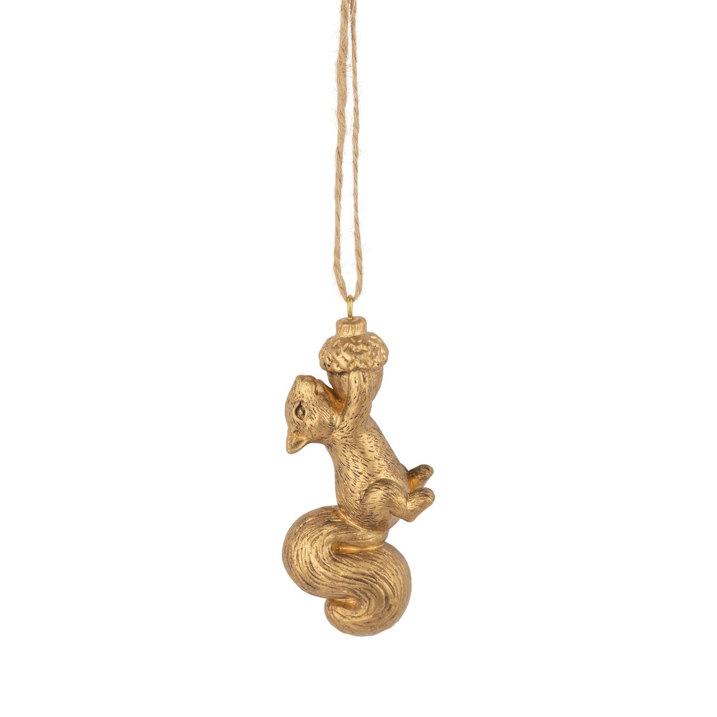 Gold Painted Resin Squirrel & Acorn Ornament
