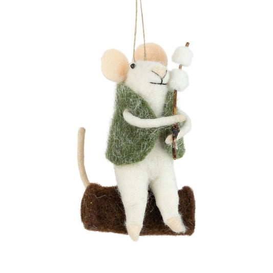 Felt Mouse Ornament, roasting marshmallow