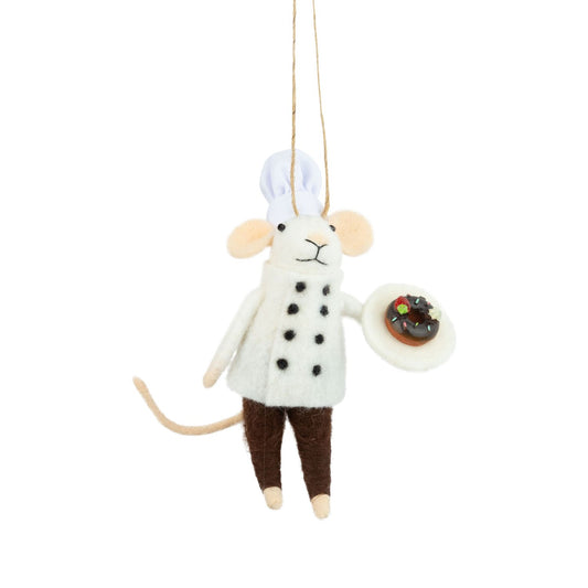 Felt chef Mouse Ornament, Holding Donut