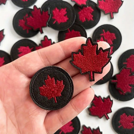 Red Maple Leaf Embroidery Badges - Iron-On