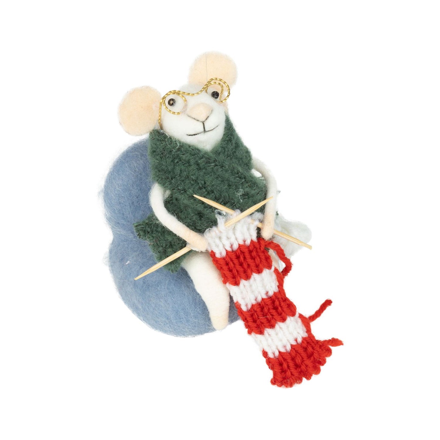 Felt Mouse in Blue Chair Knitting