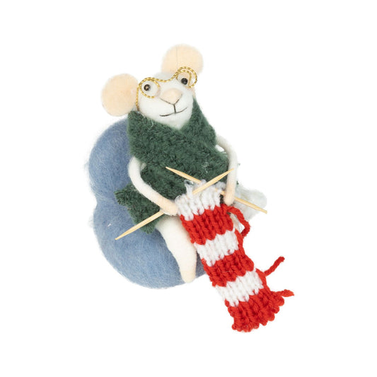Felt Mouse in Blue Chair Knitting