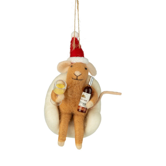 Felt Mouse Ornament, in white chair