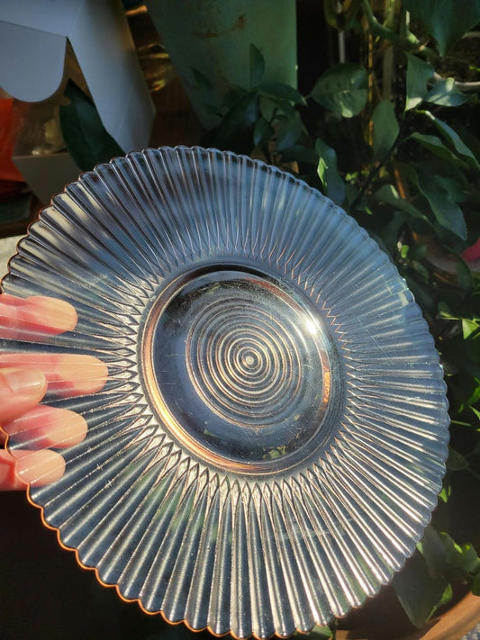 Vintage Ribbed Pink Glass Plate