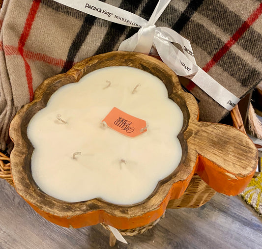 Pumpkin Shaped Wooden Dough Bowl Soy Candles