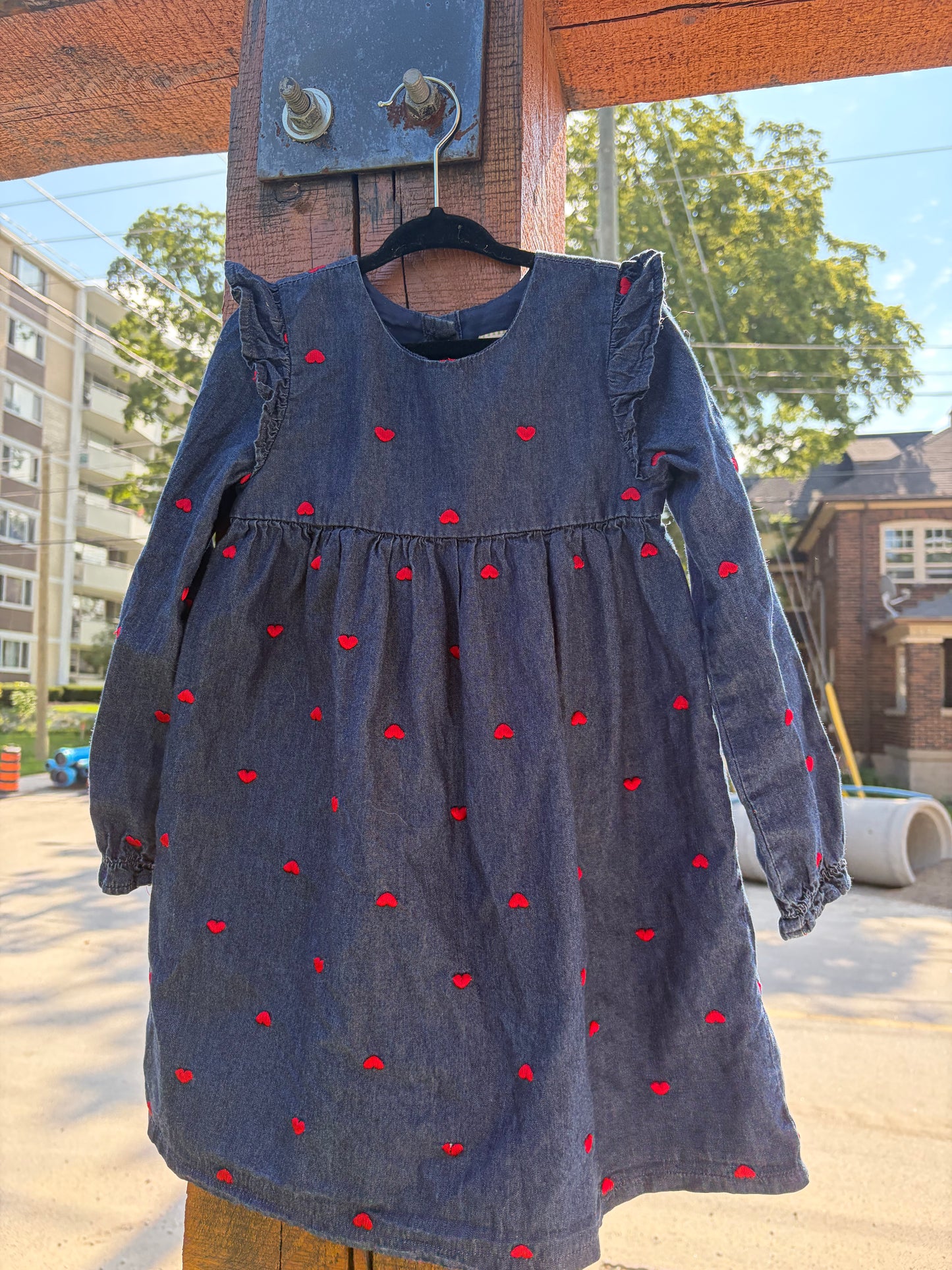 Navy Embroidered Hearts Kids Dress