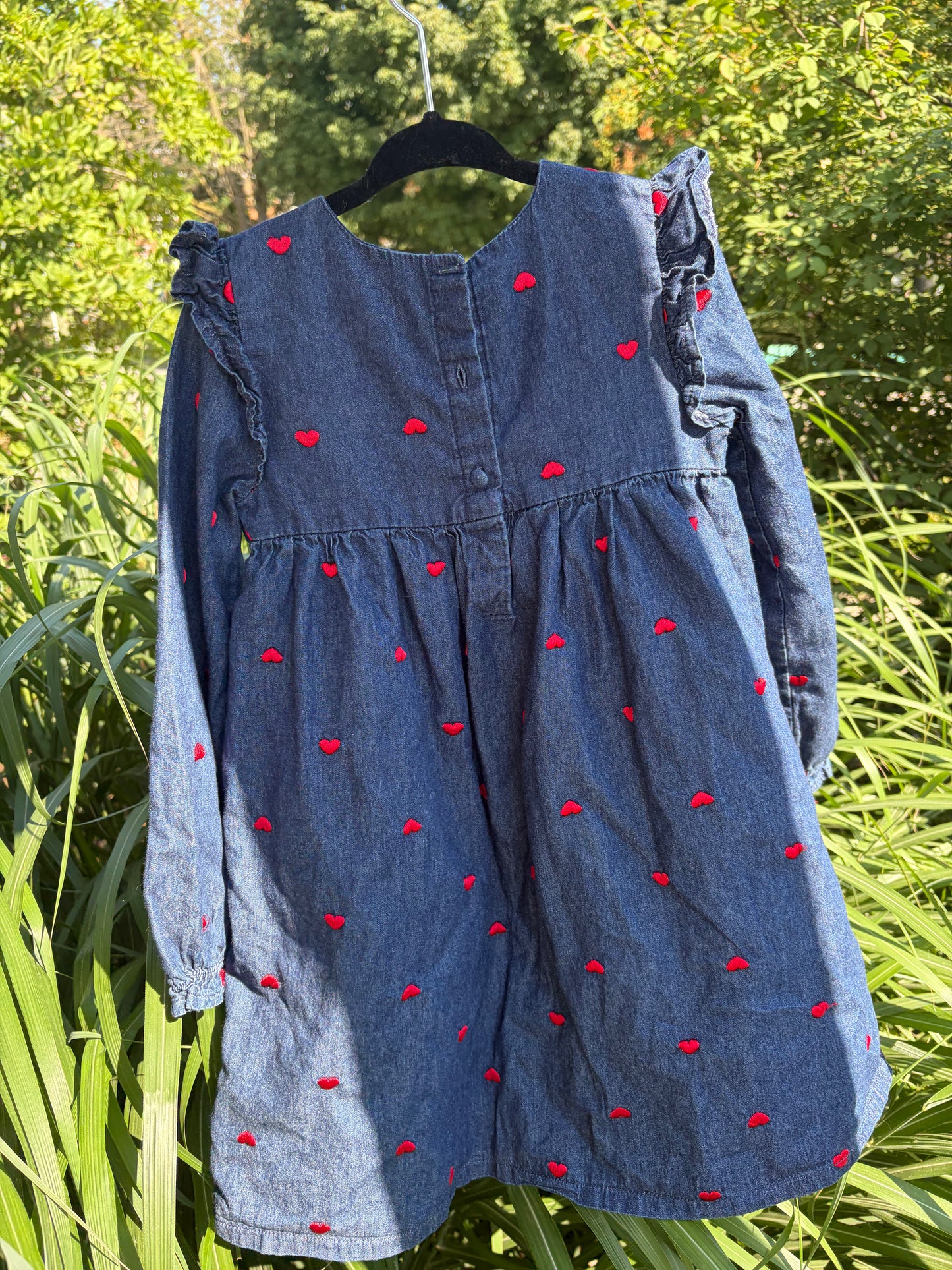 Navy Embroidered Hearts Kids Dress
