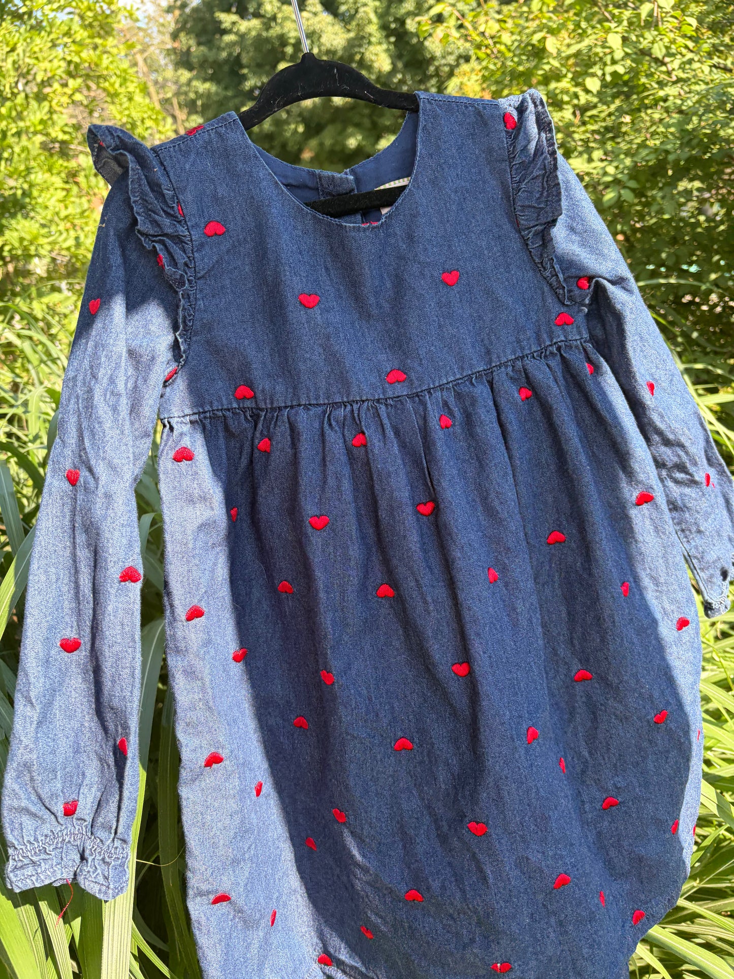 Navy Embroidered Hearts Kids Dress