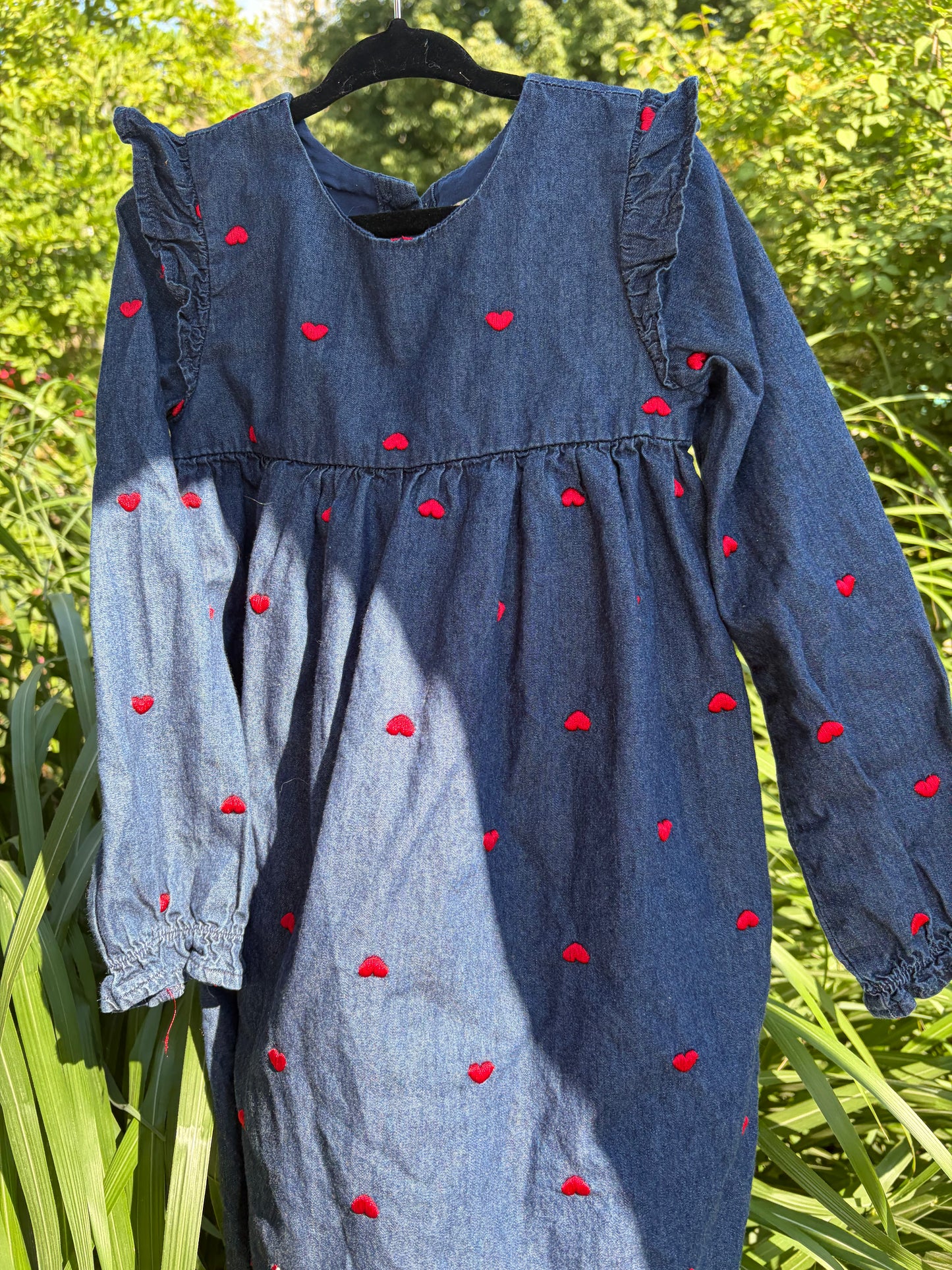 Navy Embroidered Hearts Kids Dress
