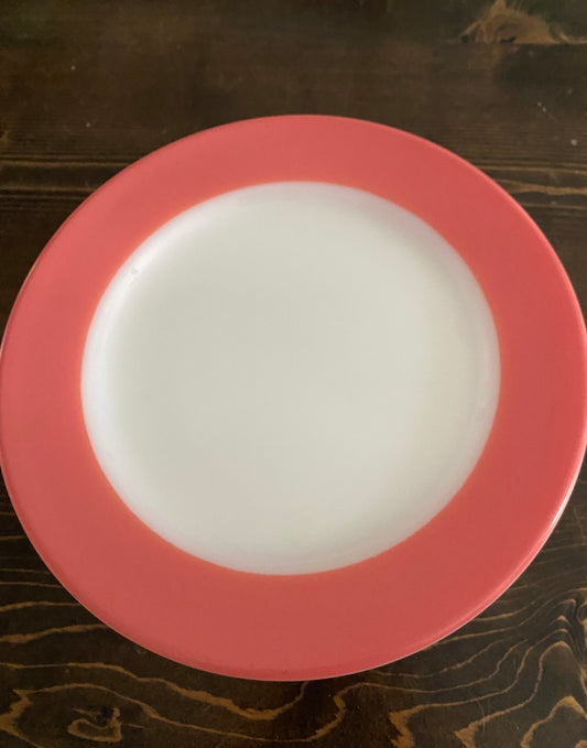 1950’s MCM set of 8 Dinner Plates Flamingo Pink Pyrex Milk Glass