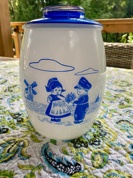 Bartlett Collins Milk Glass Little Dutch Boy and Girl Cookie Jar