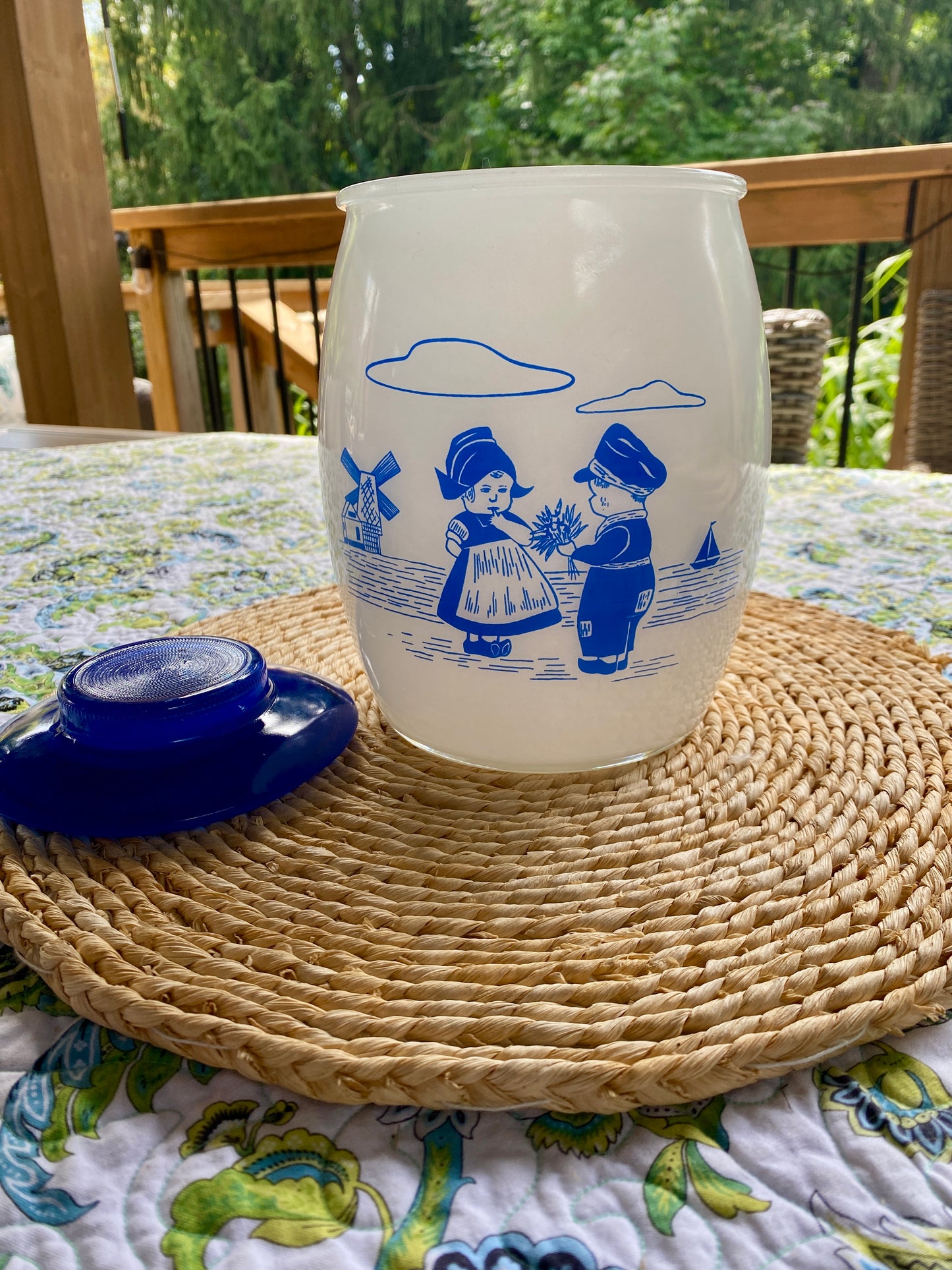Bartlett Collins Milk Glass Little Dutch Boy and Girl Cookie Jar
