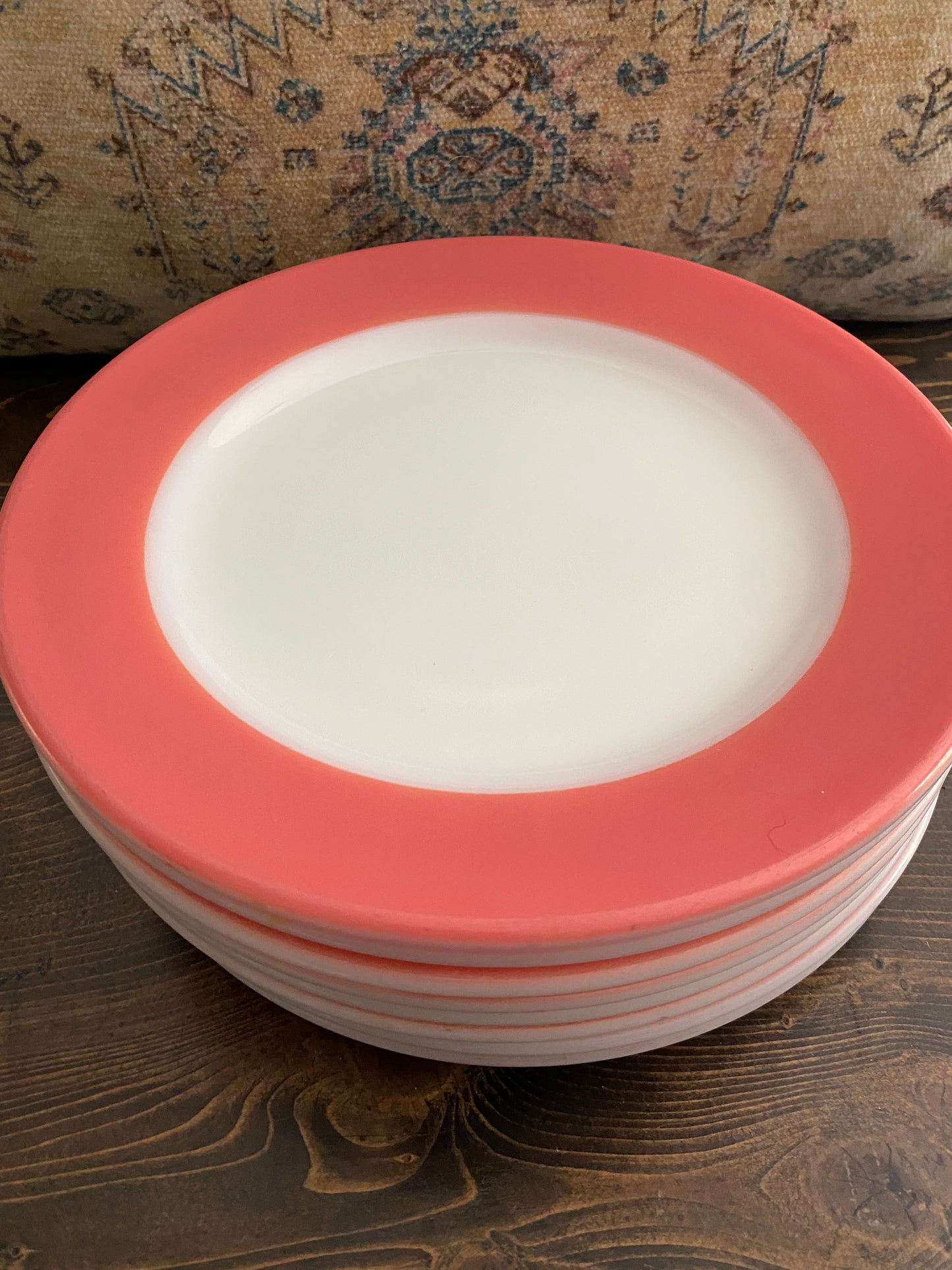 1950’s MCM set of 8 Dinner Plates Flamingo Pink Pyrex Milk Glass