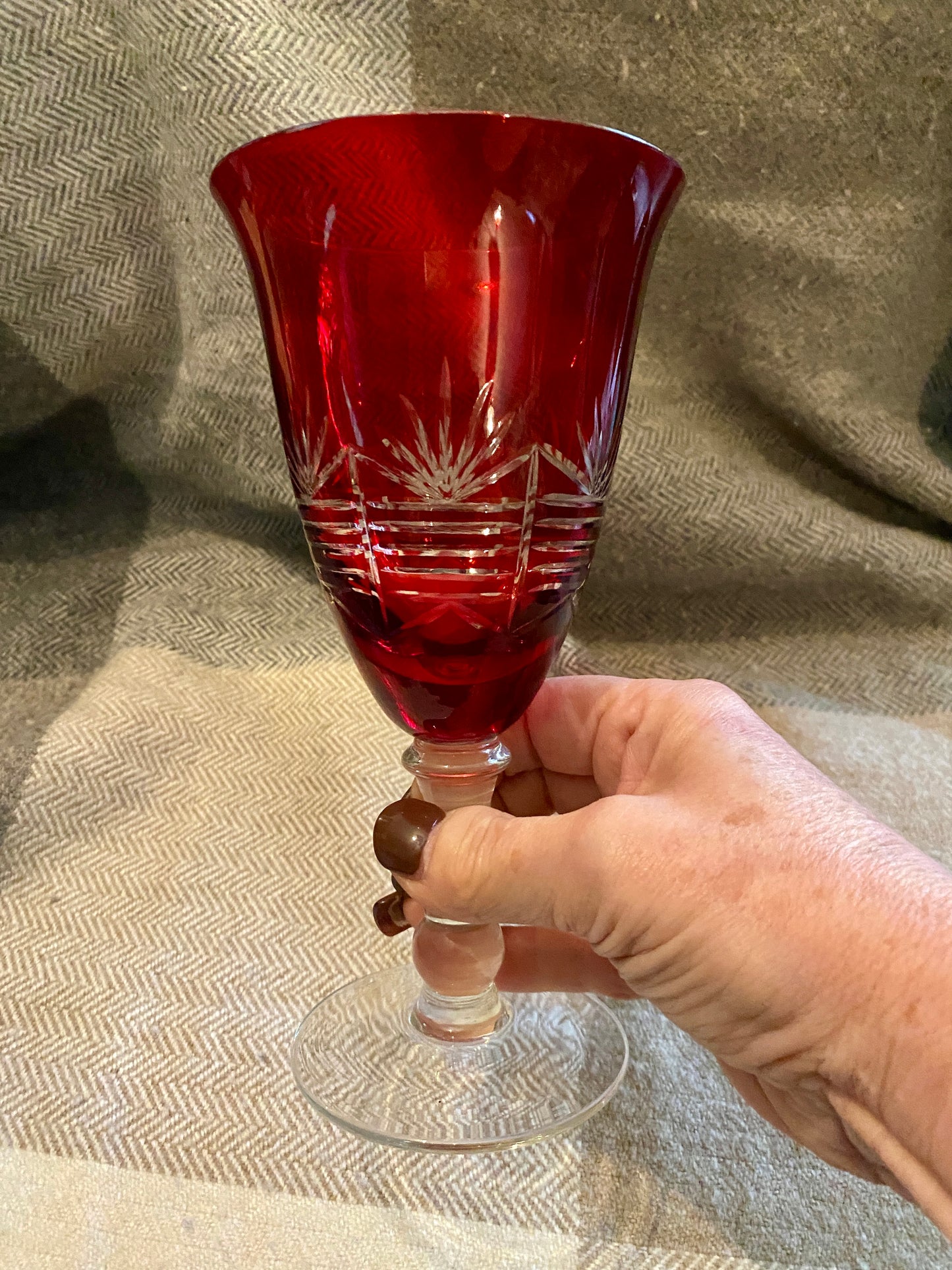 Bohemian Ruby Red Flash Cut Goblets