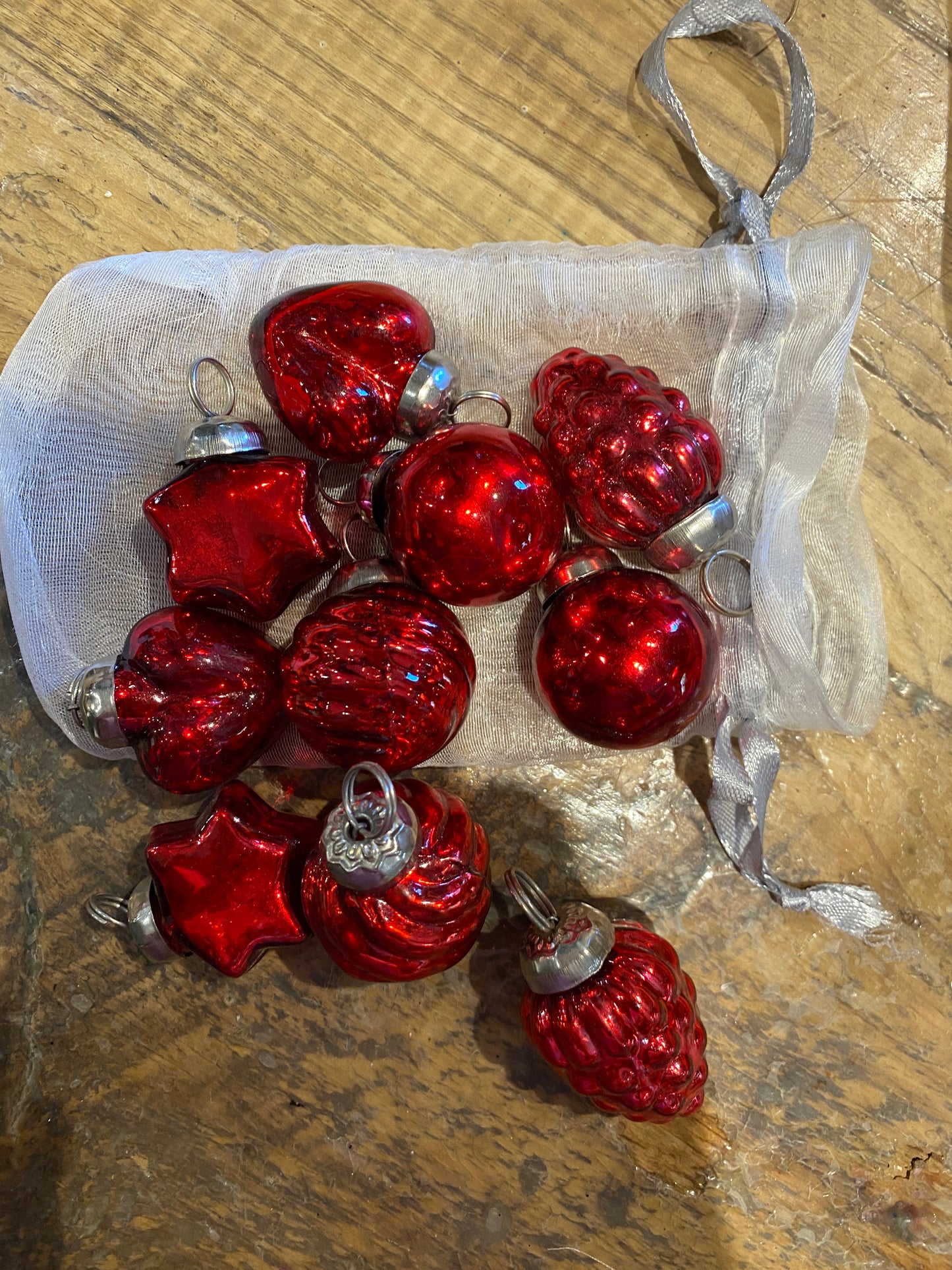 Set of Mini Red Mercury Glass Assorted Ornaments