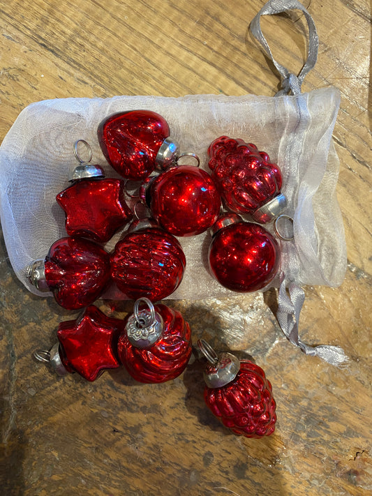 Set of Mini Red Mercury Glass Assorted Ornaments