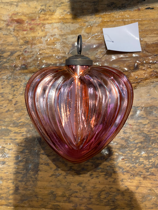 Ribbed Mercury Glass Large Heart Ornaments
