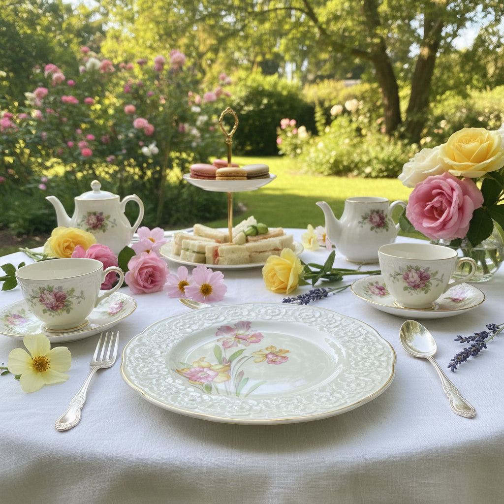 Set of Seven Vintage China Plates & Platter Pastel Daffodils