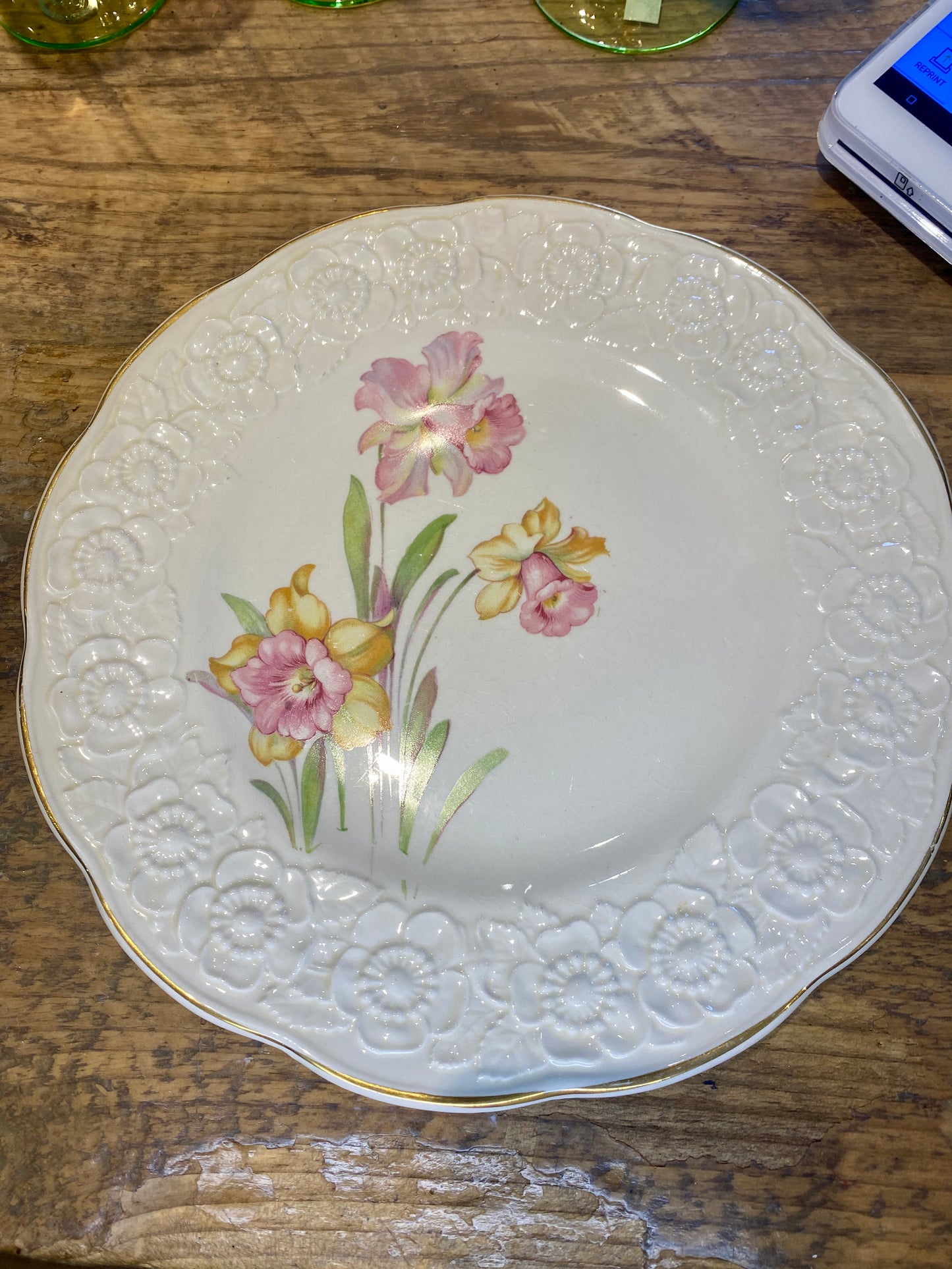 Set of Seven Vintage China Plates & Platter Pastel Daffodils
