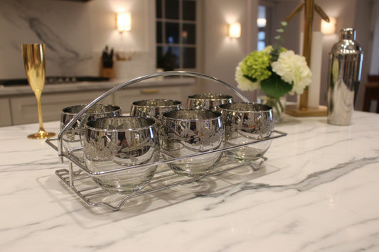 MCM Lowball Glass Set with Chrome Caddy