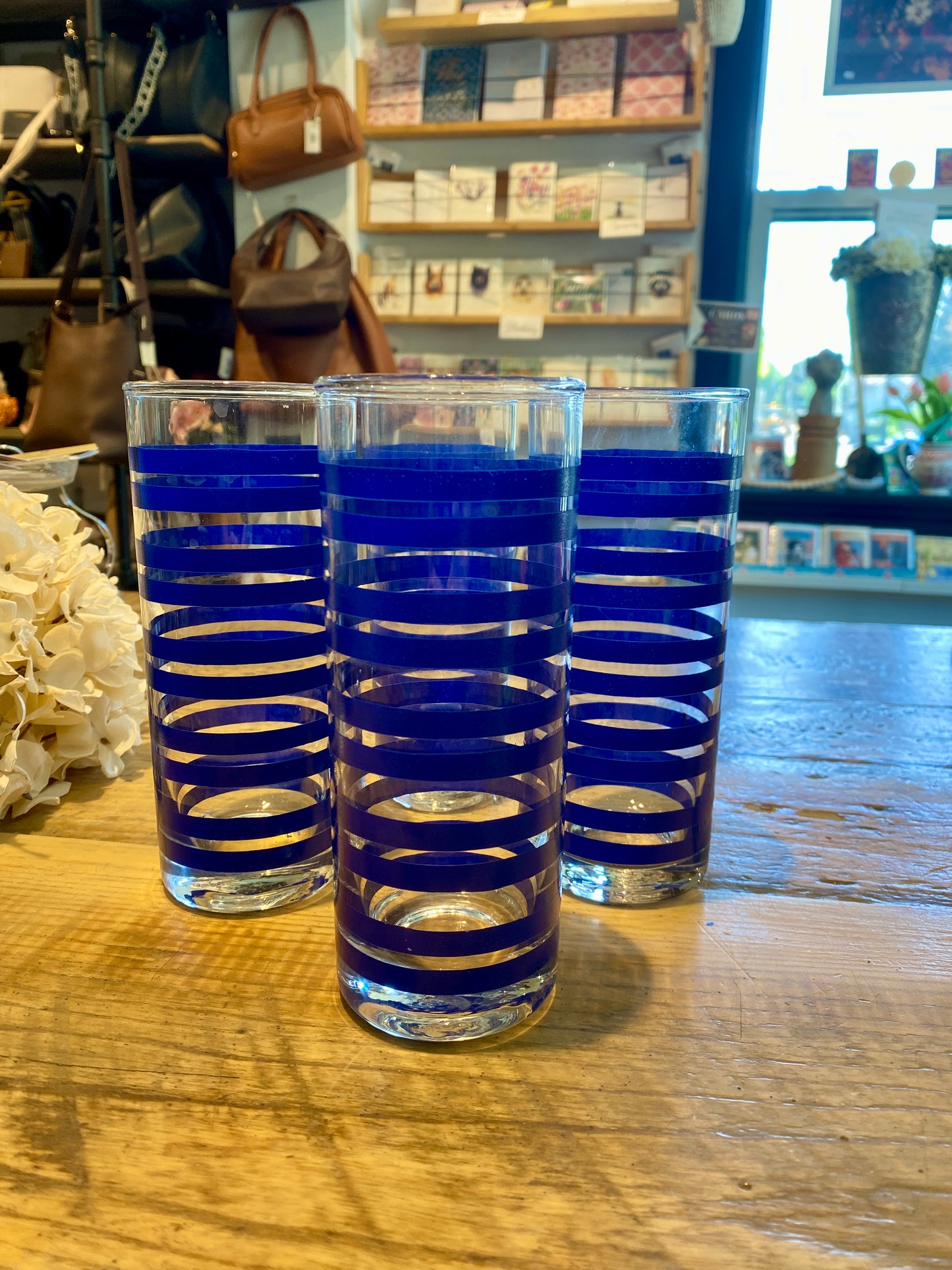 Blue Striped Vintage MCM Highballs