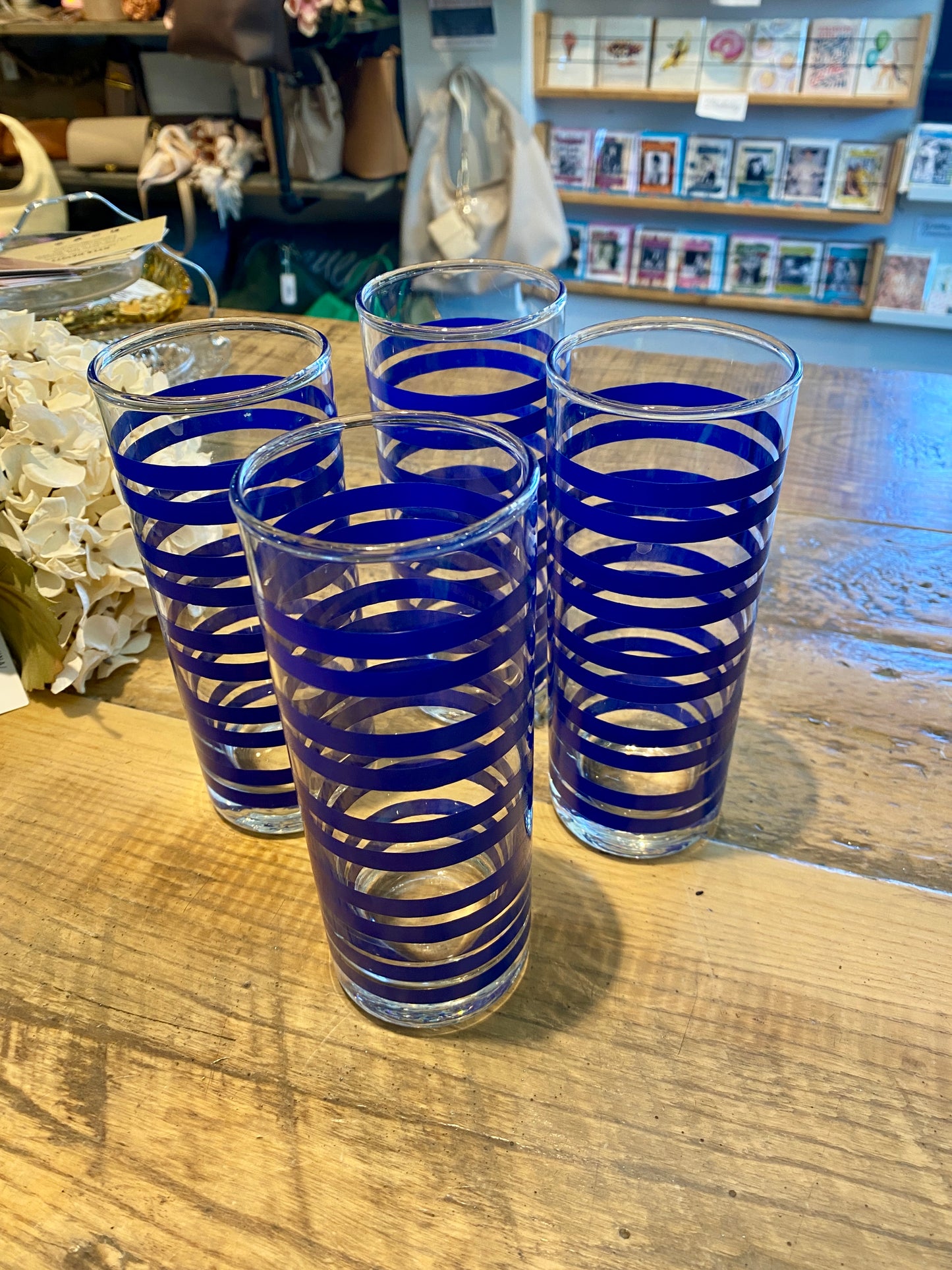 Blue Striped Vintage MCM Highballs