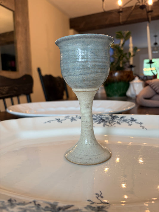 Vintage Pottery Goblet Pale Blue & Grey