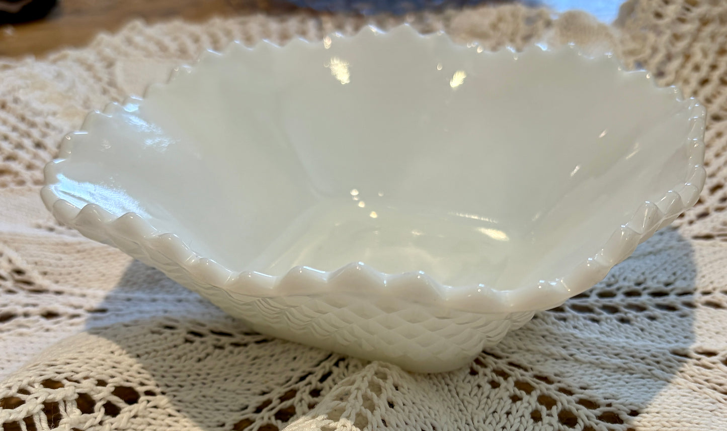Vintage White Hobnail Ripple Dish
