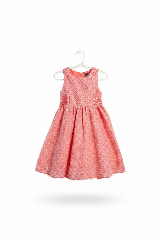 Coral Eyelet Dress with Satin Tie