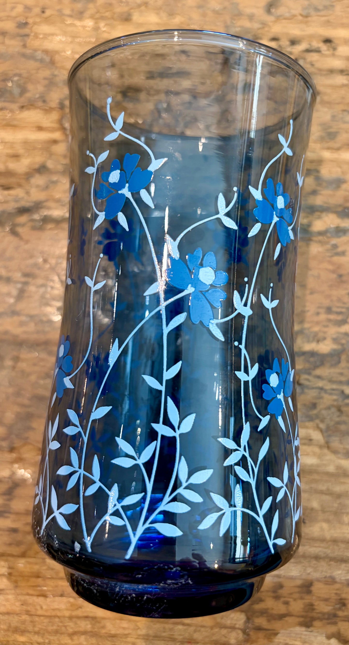 Libbey Vintage Tawny Blue Floral Glasses