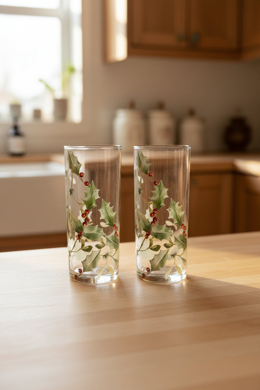 Vintage Highball Holly and Berry Glasses