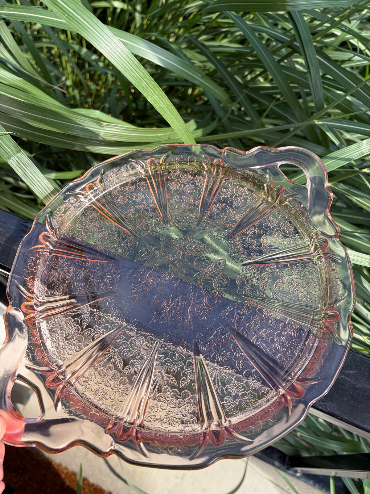 Pink Depression Glassware, Vintage Platter, Jeannette Glass, Cherry Blossom