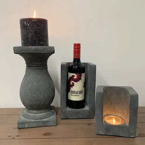 Dark Grey Cement Candle or Wine Bottle Holder