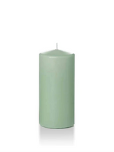 Load image into Gallery viewer, Pale Blue Green six inch pillar candle shown for sale on a white background.
