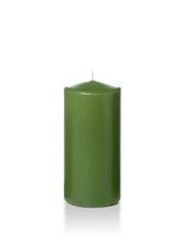 Load image into Gallery viewer, Green six inch pillar candle shown for sale on a white background.
