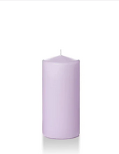 Load image into Gallery viewer, Lilac coloured six inch pillar candle shown for sale on a white background.
