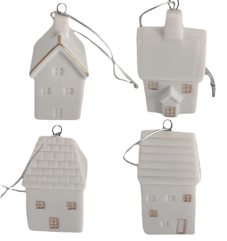 Assorted Ceramic White & Gold House Ornaments