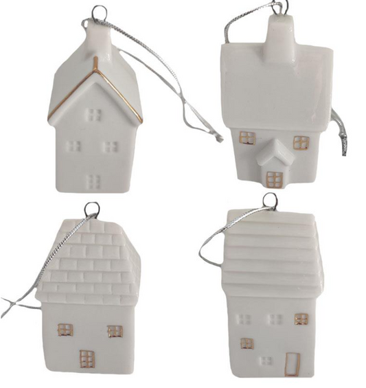 Assorted Ceramic White & Gold House Ornaments