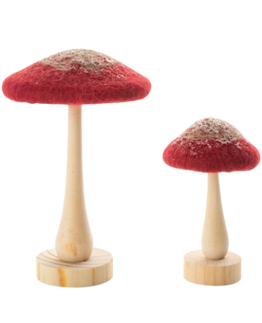 Felted Wool Mushrooms Set of 2