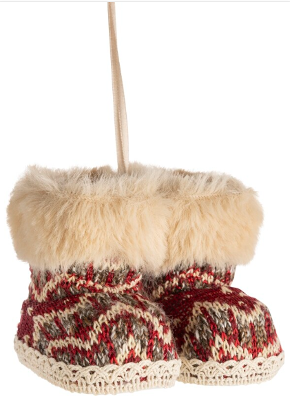 Paiur of knit Scandi print boot/slipper ornament