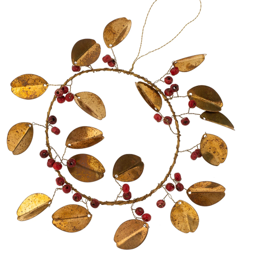 Red Berry Gold Leaf Wreath Ornament