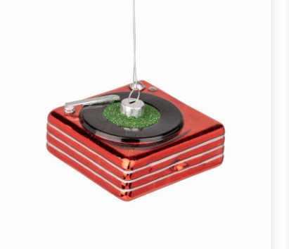 Record Player Glass Ornament