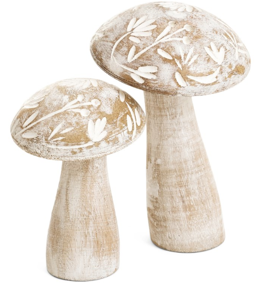 Decor Mushroom Engraved Wood With Flowers