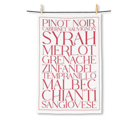 Red Wines Text Towel - 18x28"L