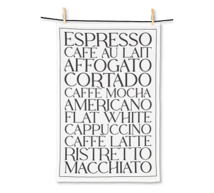 Coffee Types Text Towel - 18x28"L