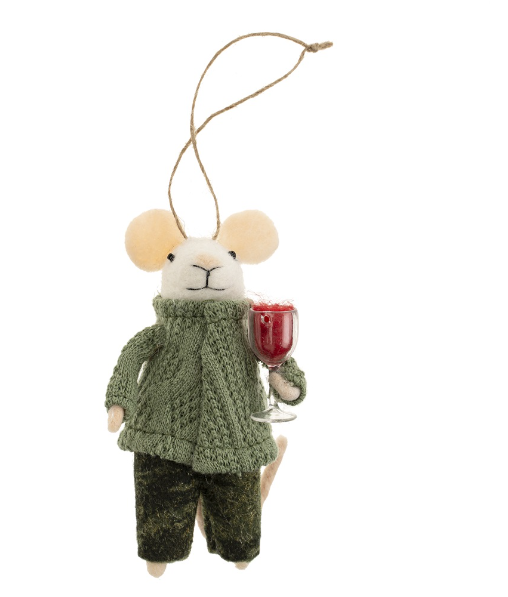 Wine Felted Mouse Ornament
